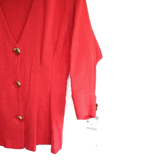 Zara NWT Red Textured Chunky Button Top M - Picture 5 of 11